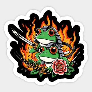 Fired Samurai Frog Sticker